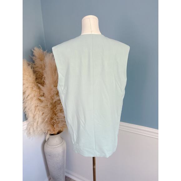 Zara Lapeless Light Academia Blazer Vest Medium Sea Green NWT - Picture 5 of 8